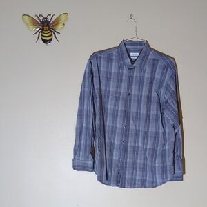 Calvin Klein Men's Blue and Gray Checkered Shirt